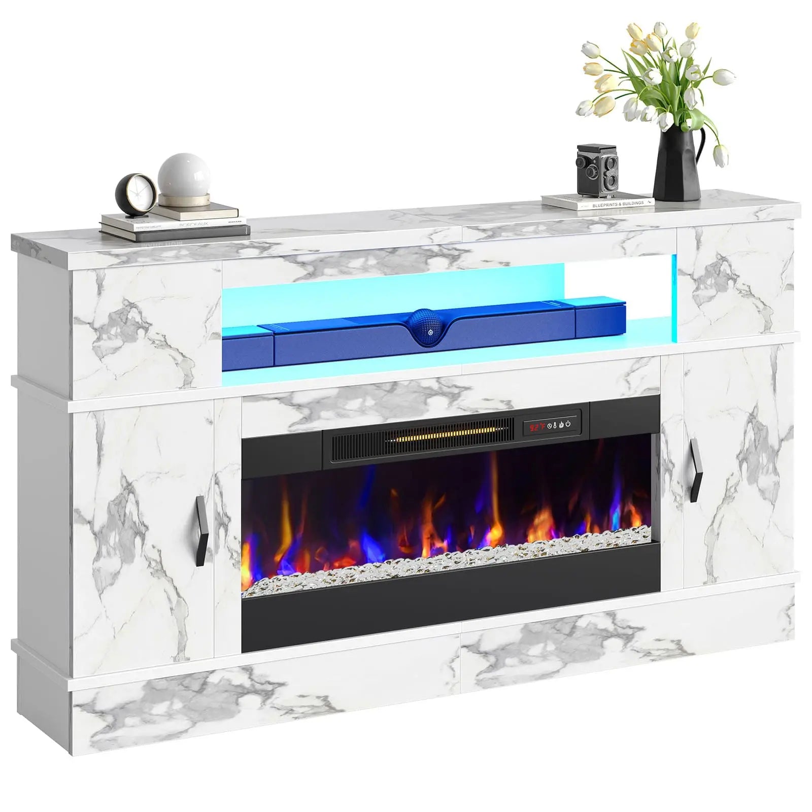 Bestier 36 Inch LED Fireplace TV Stand with Electric Heater - Modern Entertainment Center for Living Room, Bedroom & Home Decor