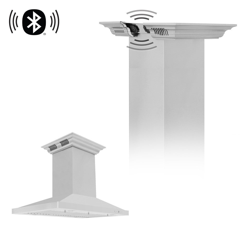 ZLINE GL2iCRN BT Stainless Steel Island Mount Range Hood with Built-in CrownSound Bluetooth Speakers - Premium Kitchen Ventilation for Modern Homes, Perfect for Cooking & Entertaining