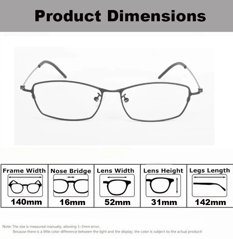 Stylish Unisex Full Rim Rectangle Titanium Eyeglasses Frame 14509 - Lightweight & Durable for Work, Reading & Everyday Wear