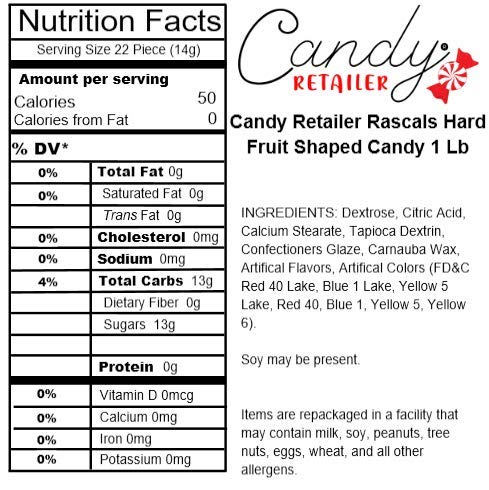 Rascals Hard Fruit Shaped Candy - 1 Pound Bulk Bag | Assorted Fruit Flavors for Parties, Halloween Treats & Candy Buffets