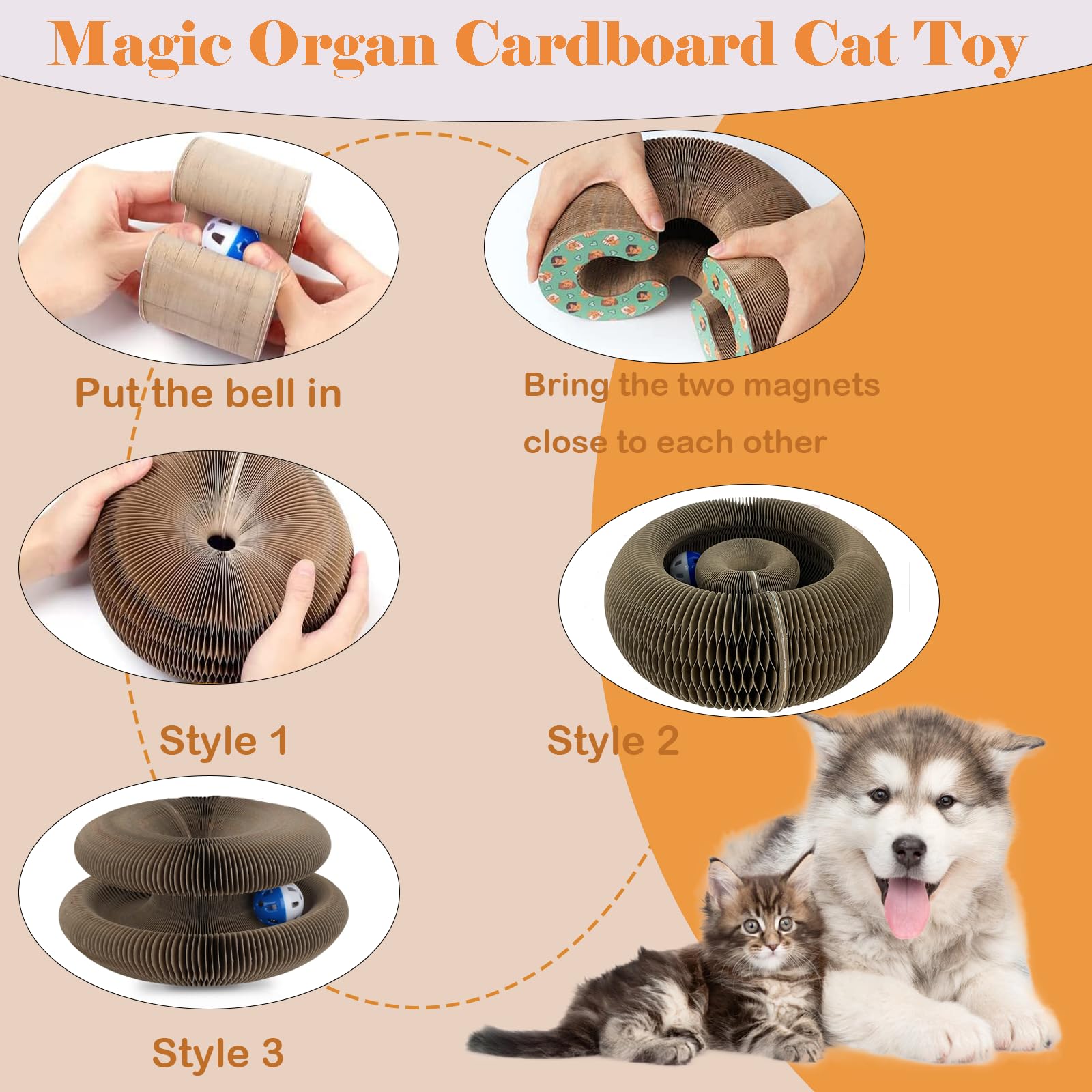 Magic Organ Cat Scratching Board - 2 Pack Interactive Cat Toy with Bell, Kitten Scratcher & Exercise Post for Indoor Cats - Perfect for Playtime, Training & Stress Relief