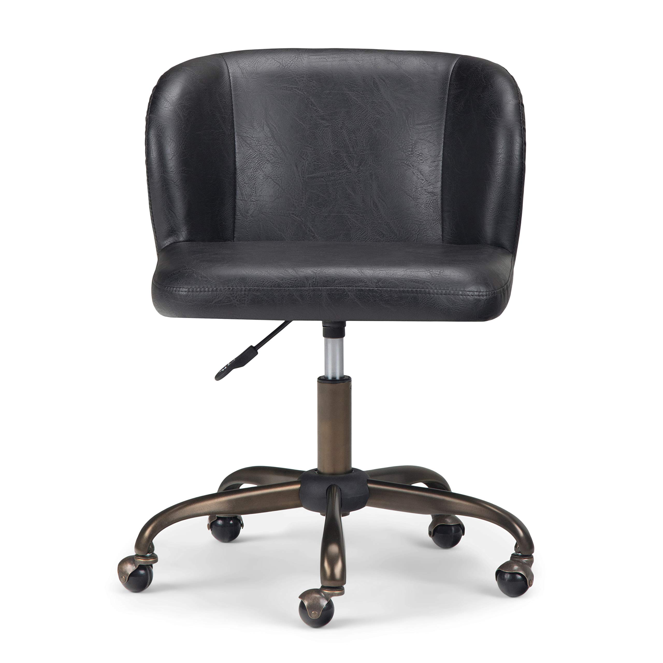 SIMPLIHOME Sheehan Swivel Adjustable Executive Office Chair - Distressed Black Faux Leather Ergonomic Desk Chair for Home Office, Study & Workspace - Modern Computer Chair with Lumbar Support for Long Working Hours
