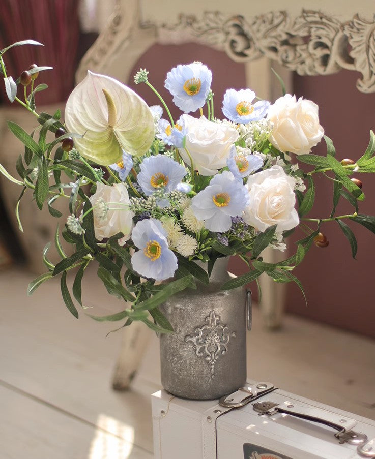 Large Bunch of Romantic Artificial Flowers - Real Touch Spring Floral Arrangement for Home Decor, Wedding Centerpiece, Living Room Table Decoration | Perfect for Dining Table, Coffee Table, and Event Decor