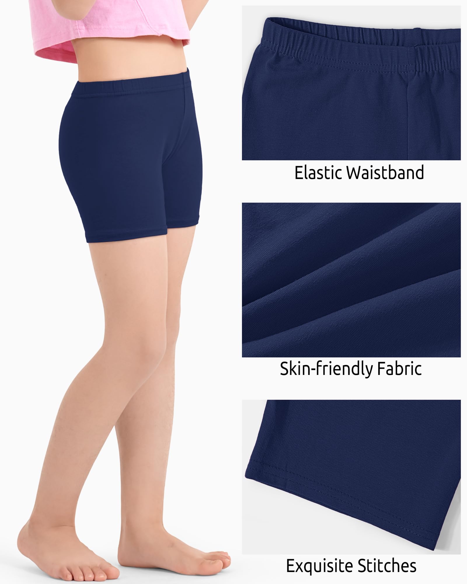 3 Pack Girls Bike Shorts - Cotton Cartwheel Shorts for Kids, Basic Under Dress Biker Shorts - Perfect for Running, Dance, Gymnastics & Playtime