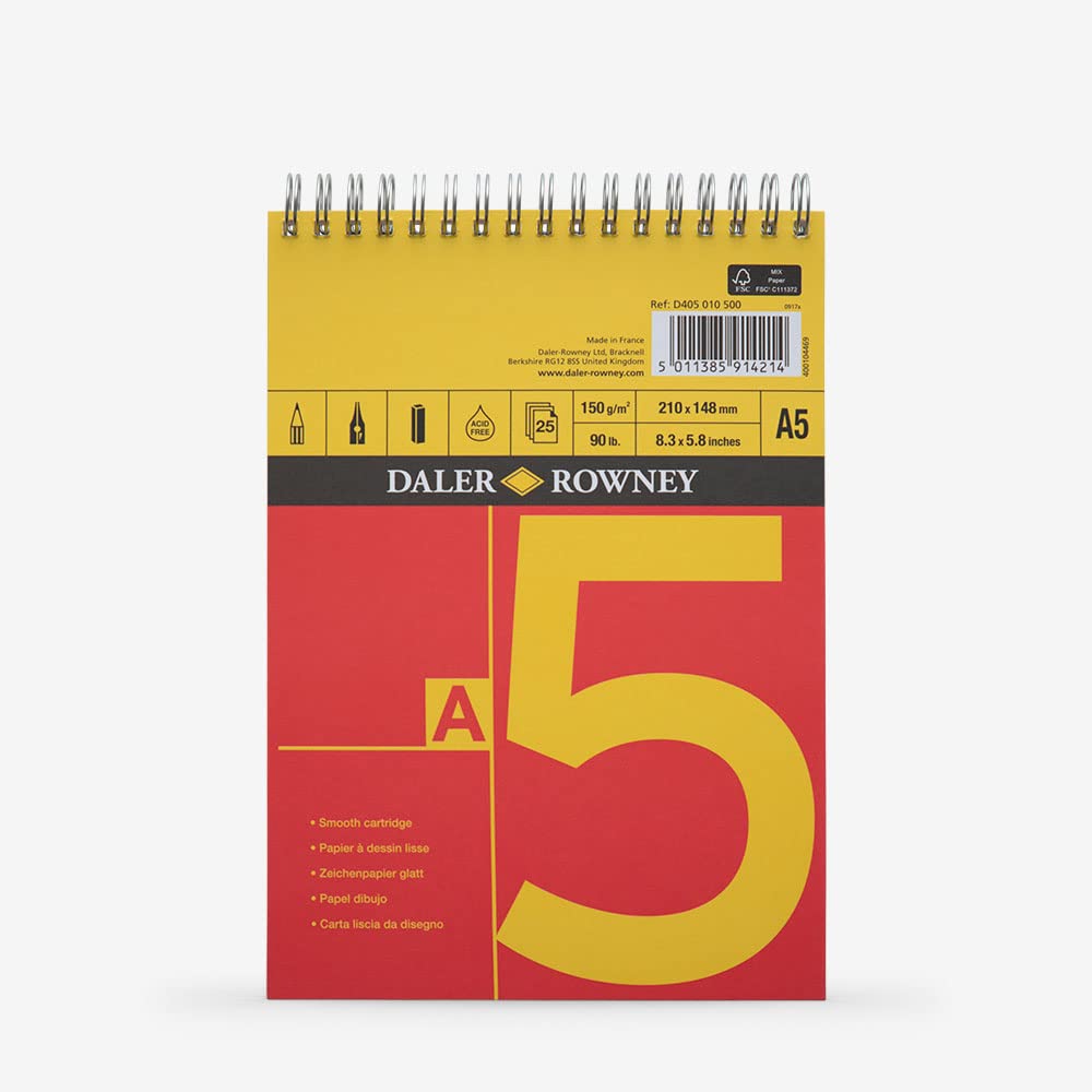Daler Rowney A5 Spiral Sketch Book - Premium Artist Sketchbook for Drawing, Sketching & Doodling - Perfect for Artists, Students & Creative Professionals - Ideal for Travel, Studio & Classroom Use