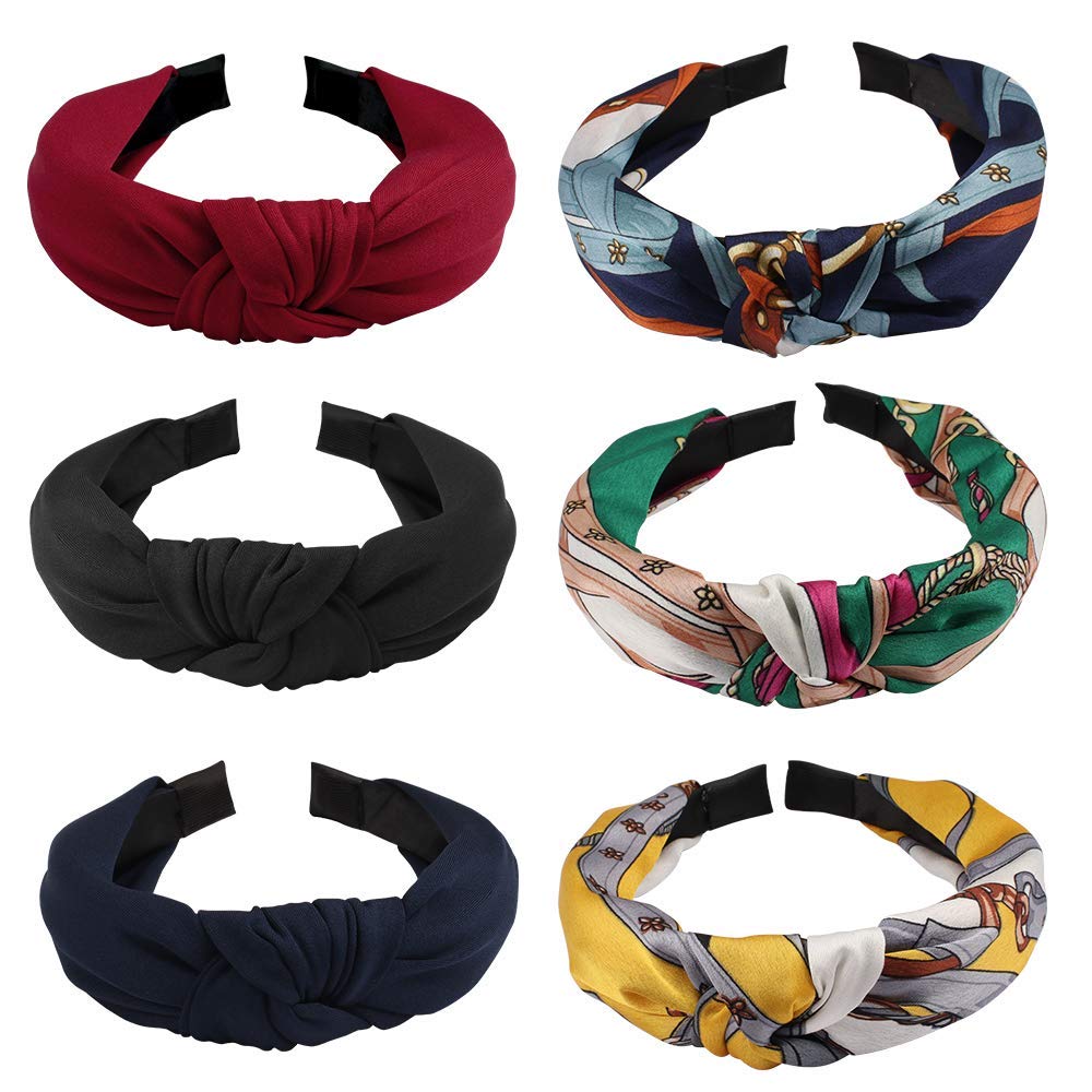 6 Pack Knotted Headbands for Women - Soft Stretchy Turban Headbands, Top Knot Hair Hoops, Fashion Hair Accessories for Women & Girls | Perfect for Yoga, Workouts, and Everyday Styling