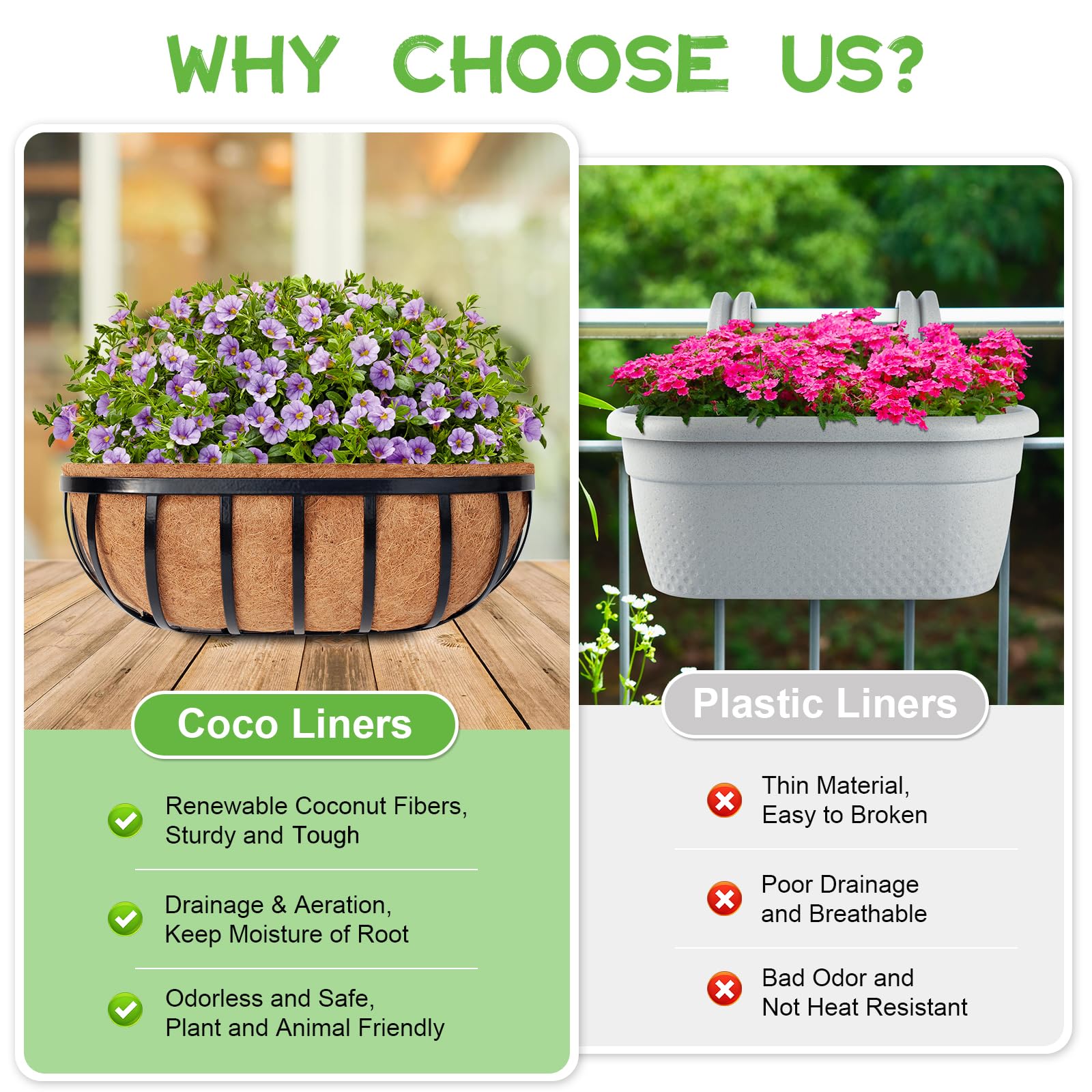 Riare 4 Pack 30 Inch Coco Coir Planter Liners - Natural Coconut Fiber Replacement Liners for Window Boxes, Wall Planters & Deck Railings - Perfect for Indoor/Outdoor Gardening & Home Decor