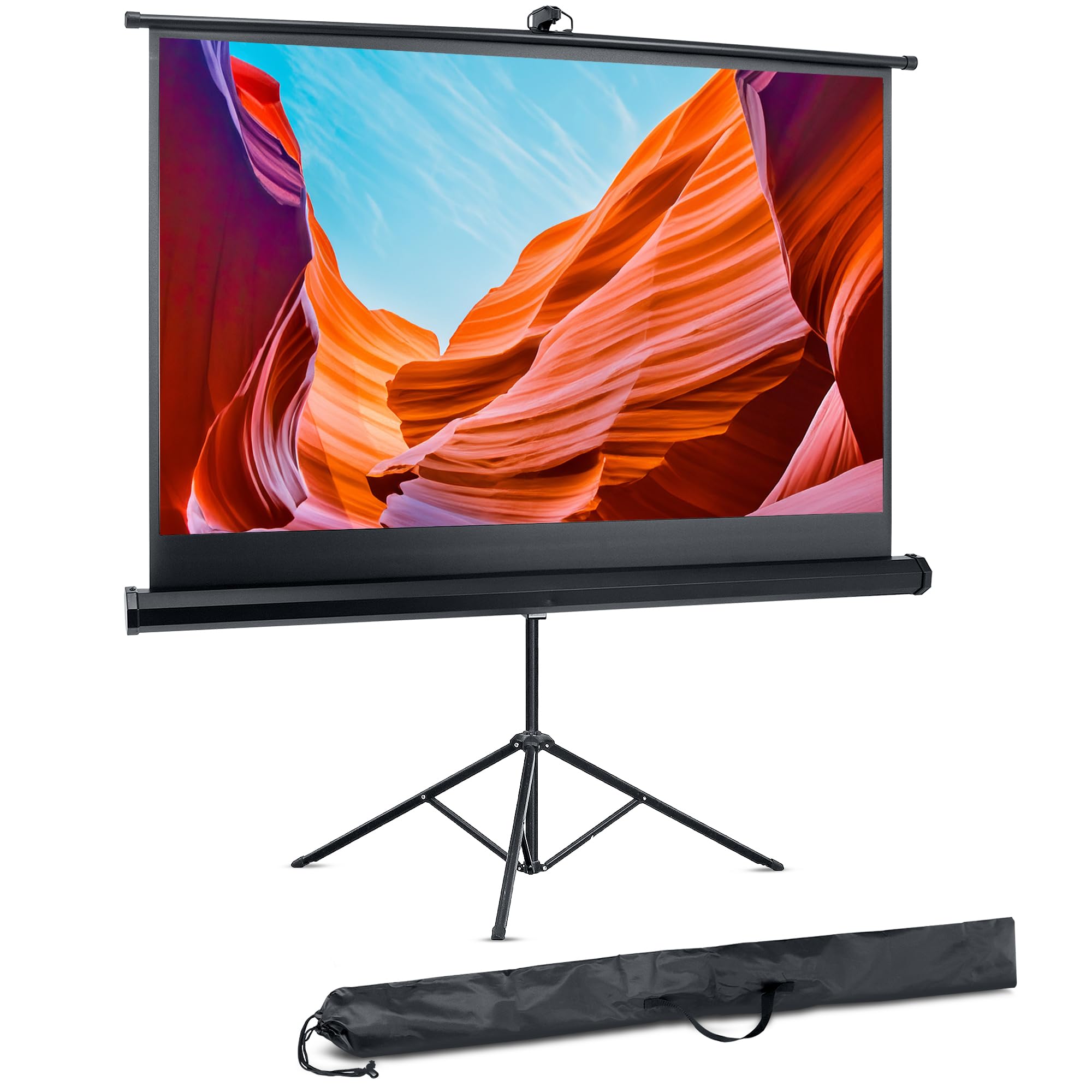 Pyle 120-Inch Universal Projector Screen with Stand - Portable Floor Standing Foldable Roll-Up Matte Screen for Indoor & Outdoor Presentations, Includes Tripod & Quick Assembly Kit | Perfect for Home Theater, Business Meetings, Classroom Teaching and Backyard Movie Nights