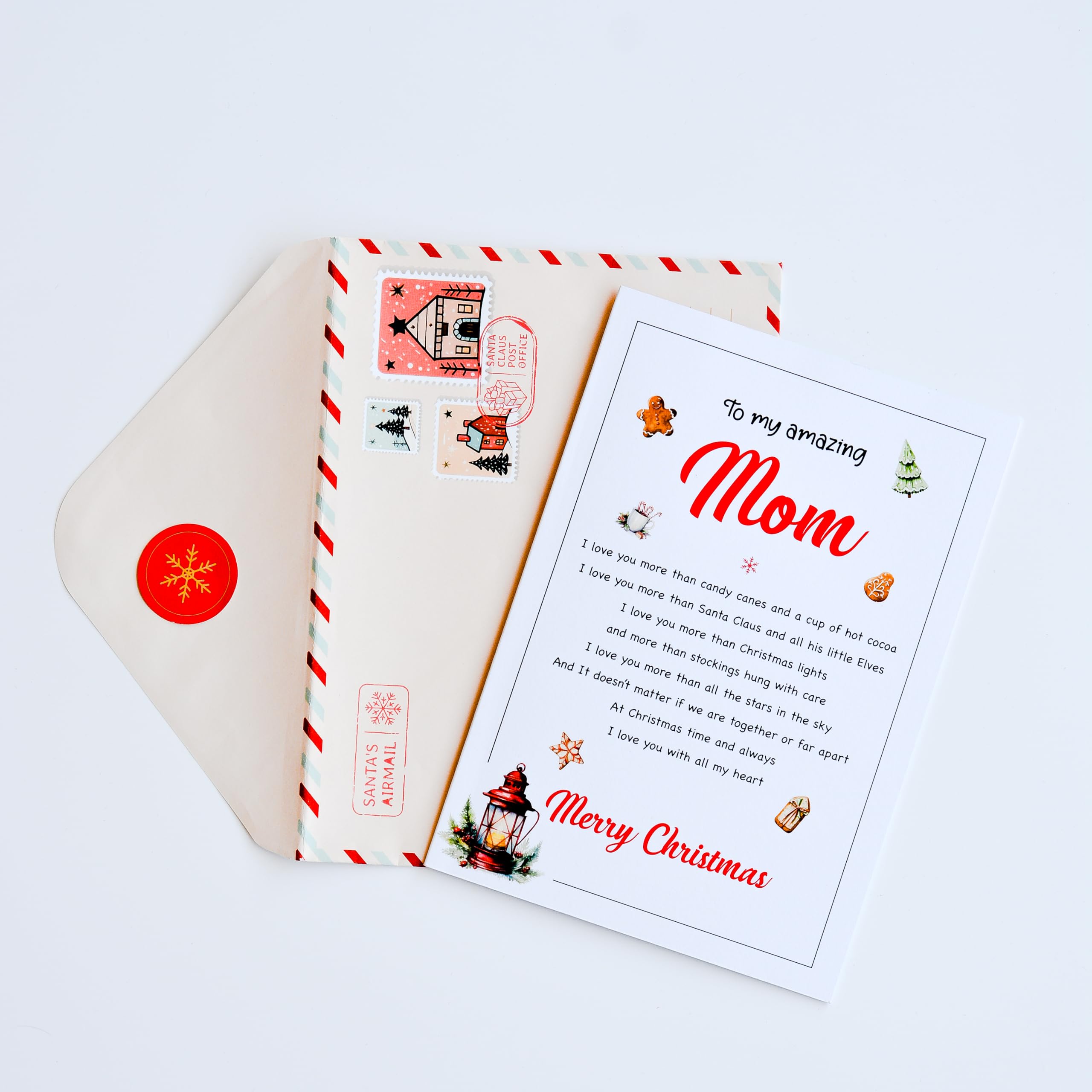 Christmas Card for Mom with Envelope - Holiday Greeting Card for Family Gifts