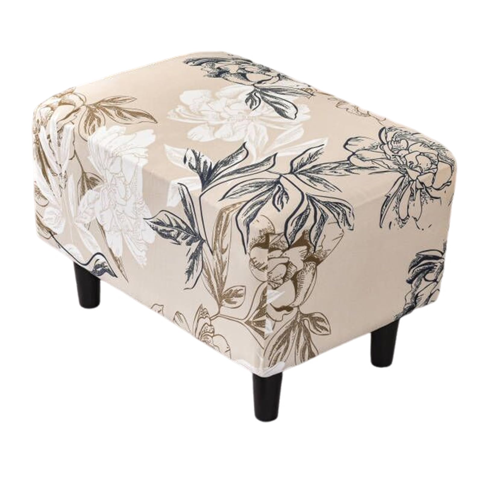 Stretch Ottoman Slipcover with Non-Slip Elastic Bottom - Rectangular Storage Footrest Stool Cover, Durable Chair Covers for Living Room, Bedroom & Office Furniture Protection