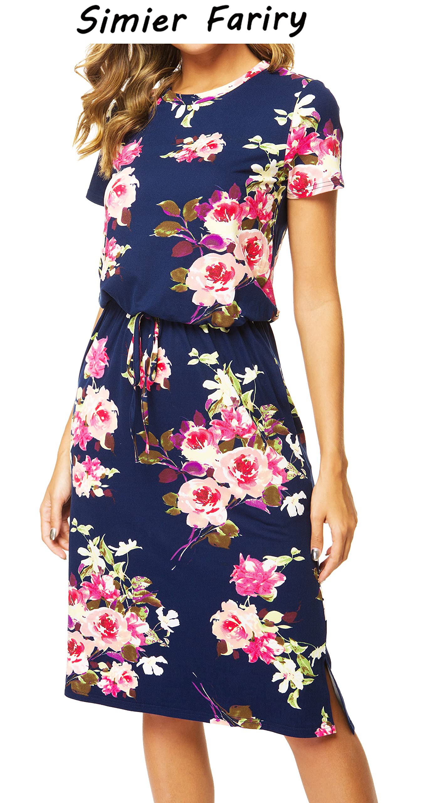 Women's Summer Travel Dress with Pockets - Knee Length Midi Dress for Work, Casual & Teacher Outfits | Short Sleeve Hide Belly Dress for Spring 2025 | Perfect for Office, Vacation & Everyday Wear