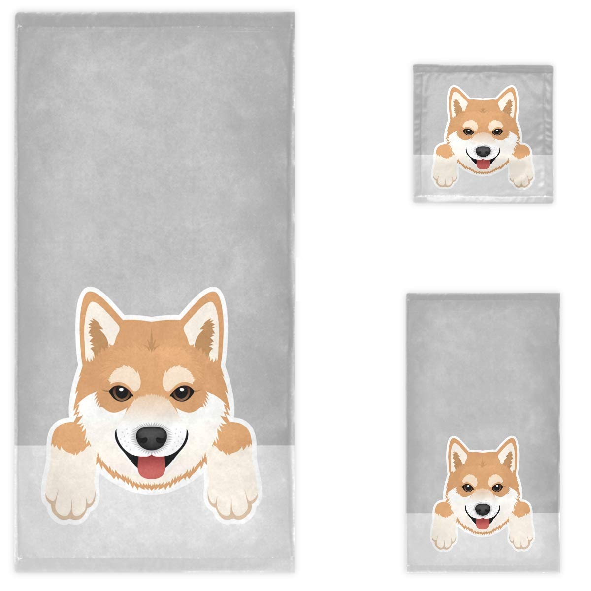 Cute Cartoon Shiba Inu Dog Towel Set - 3 Piece Luxury Bath Towel, Hand Towel & Washcloth | Soft, Absorbent & Decorative | Perfect for Bathroom, Hotel, Gym, Spa, Beach & Home Decor