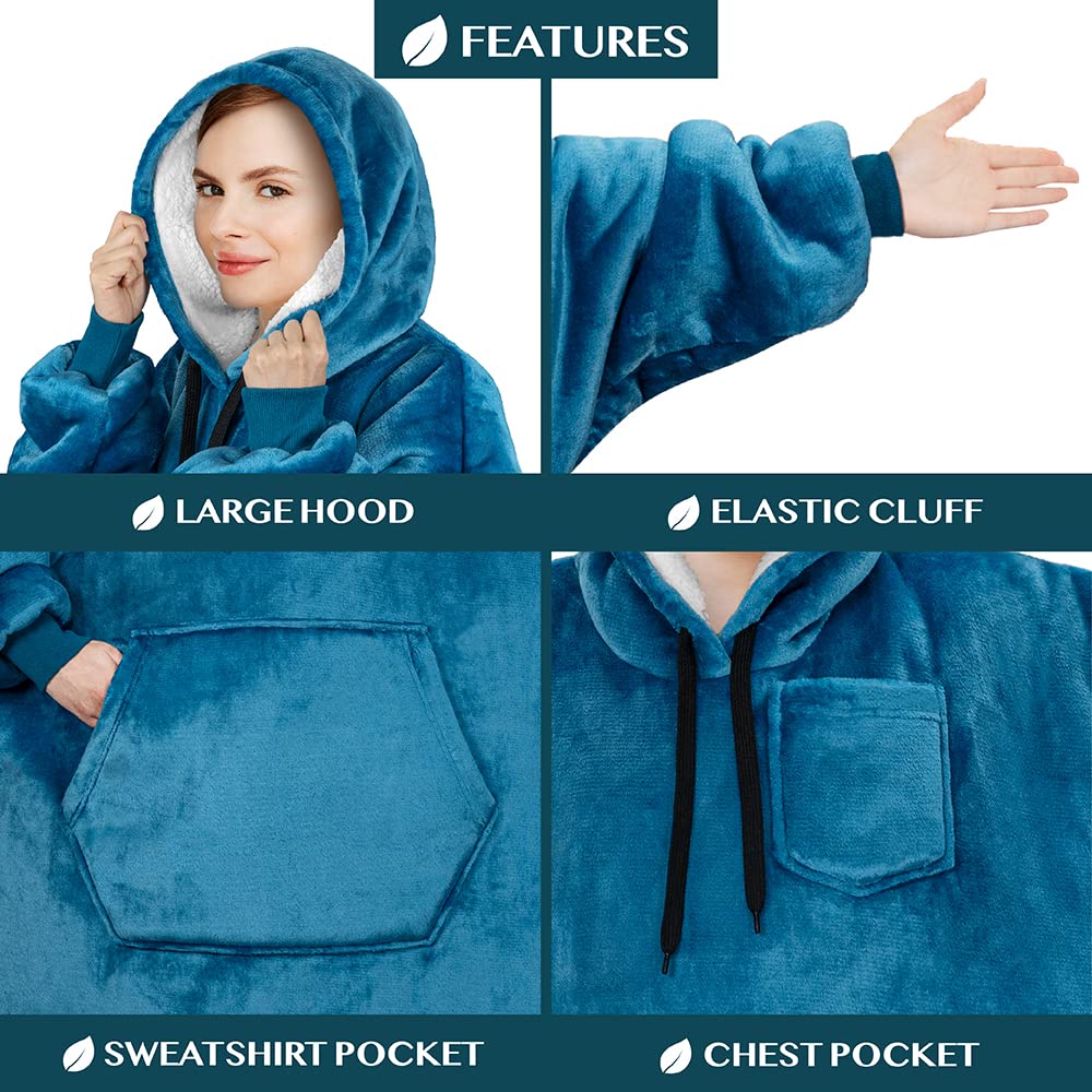 PAVILIA Women's Sherpa Wearable Blanket Hoodie - Oversized Cozy Hooded Sweatshirt for Men & Women | Perfect for Lounging, Camping & Movie Nights