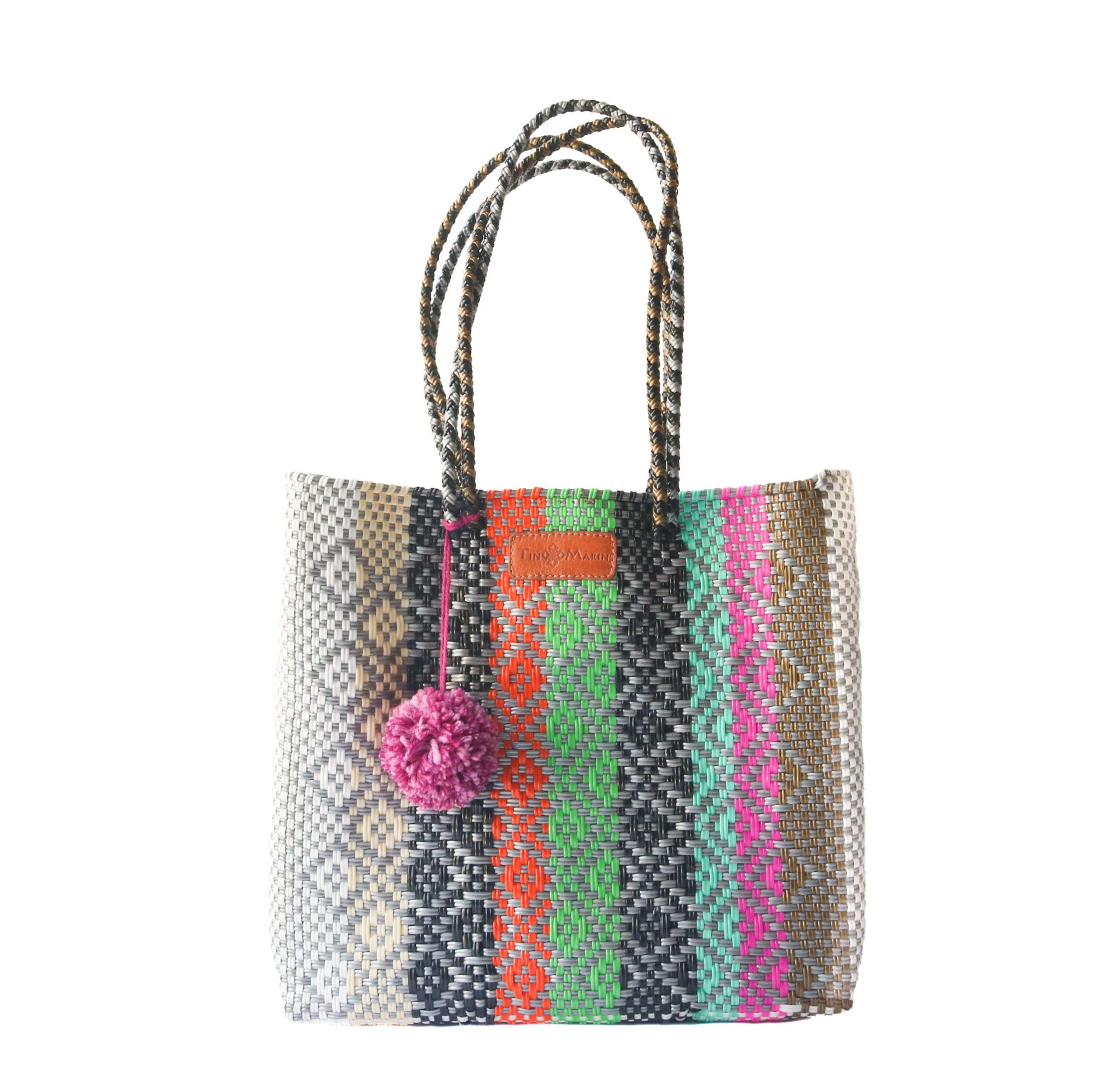 Eco-Friendly Maya Woven Tote Bag - Handmade Recycled Plastic Beach Bag | Water-Resistant Mexican Purse from Oaxaca | Perfect for Summer, Travel & Everyday Use
