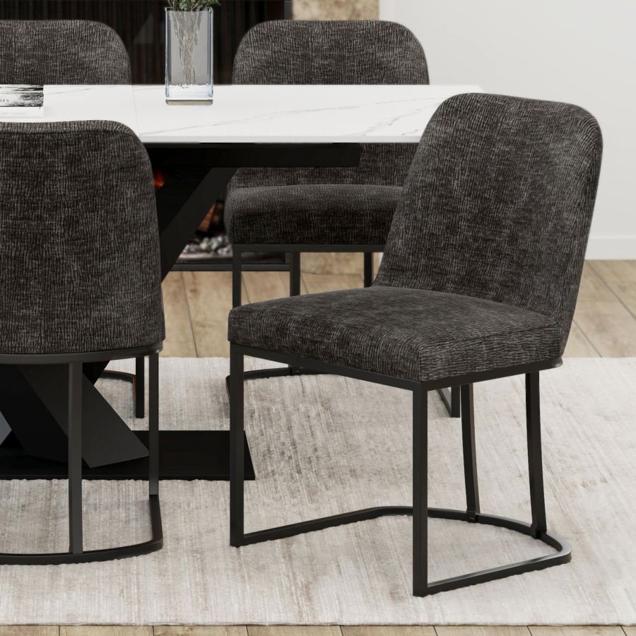 Dario Dining Chairs Set of 2 - Modern Charcoal Fabric Upholstered Kitchen Chairs with Sturdy Metal Legs - Perfect for Dining Room, Kitchen, or Breakfast Nook