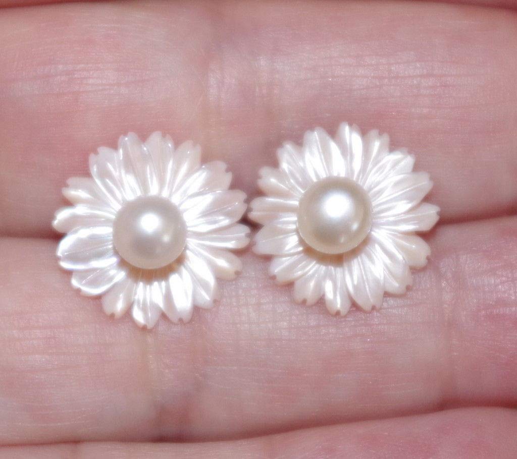 Angel Skin Coral Mother of Pearl (MOP) Carved Flower 15MM Jacket Studs - Elegant Jewelry for Women, Perfect for Formal Events & Bridal Accessories