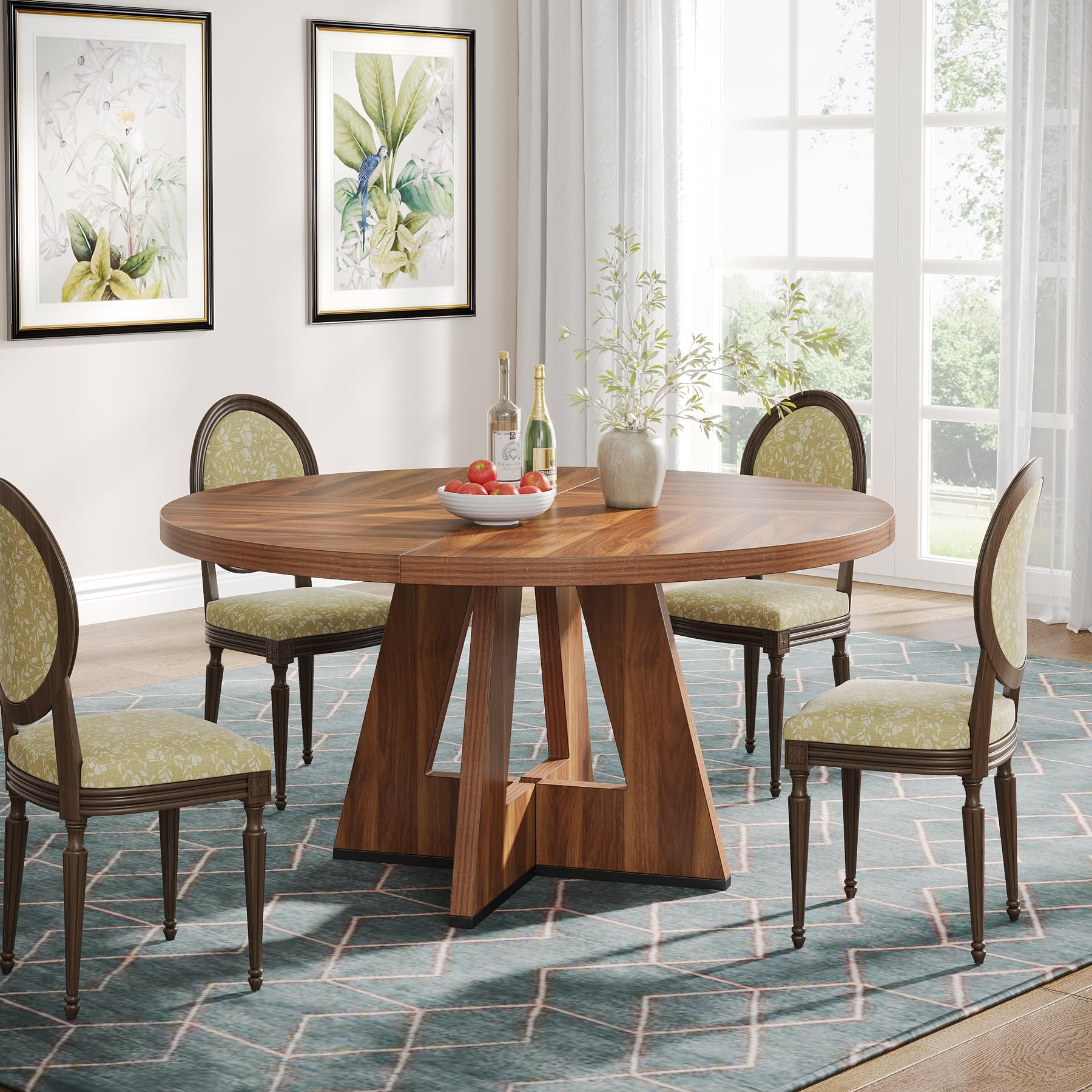 Tribesigns 47 Inch Round Farmhouse Dining Table - Solid Wood Kitchen Table for 4, Rustic Brown Round Dinner Table for Dining Room & Living Room | Perfect for Family Meals, Entertaining Guests & Small Space Dining