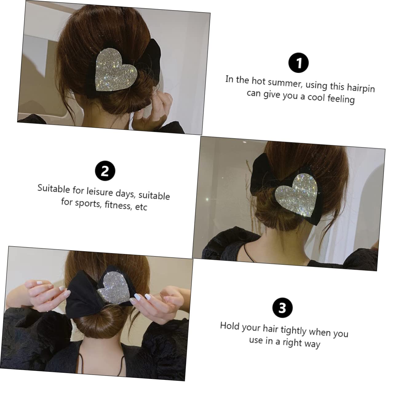FRCOLOR Invisible Hair Bun Maker for Women - Heart Shaped Hair Clip with Rhinestones | Perfect for Weddings, Parties & Everyday Hairstyles