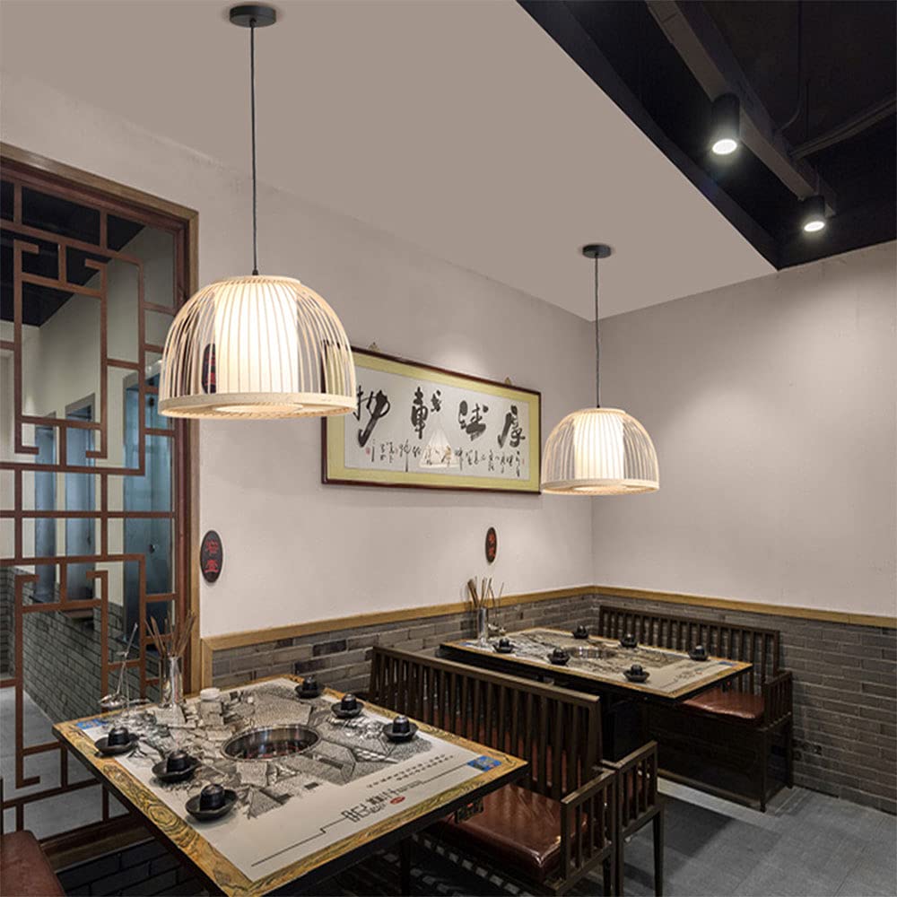 Japanese Style Natural Bamboo Pendant Lamp - Handwoven Rattan Ceiling Light Fixture for Farmhouse, Boho & Asian Decor | Perfect for Living Room, Bedroom, Dining Room & Patio Lighting