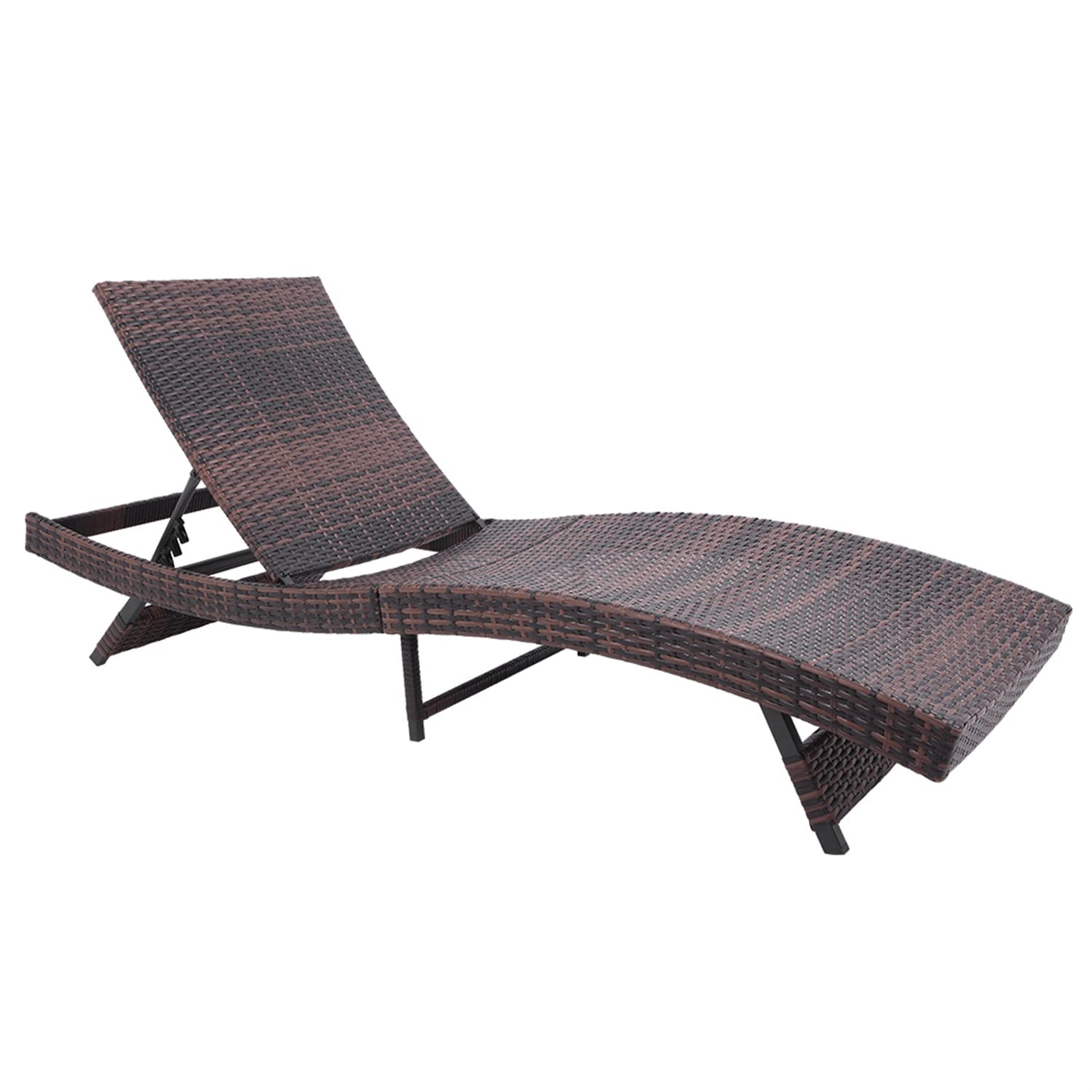 Makikuser Adjustable Patio Chaise Lounge Chair with Cushion - Outdoor Rattan Reclining Garden Chair with Embossed Vines Design - Perfect for Poolside, Backyard Relaxation & Sunbathing (Brown)