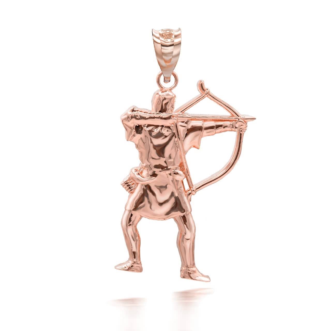 10K Rose Gold Archer Robin Hood Bow and Arrow Pendant Necklace - Solid Gold Jewelry for Women - Perfect for Archery Lovers, Costume Parties & Unique Gifts