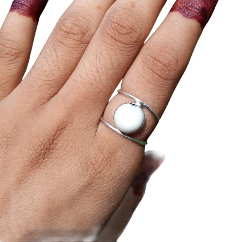 White Howlite Sterling Silver Double Band Bohemian Ring – Vintage Turquoise Howlite Gypsy Style Promise Ring for Women, Buffalo Jewelry, Bridesmaid Gift & Healing Crystal – Perfect for Boho Fashion, Spiritual Healing & Special Occasions