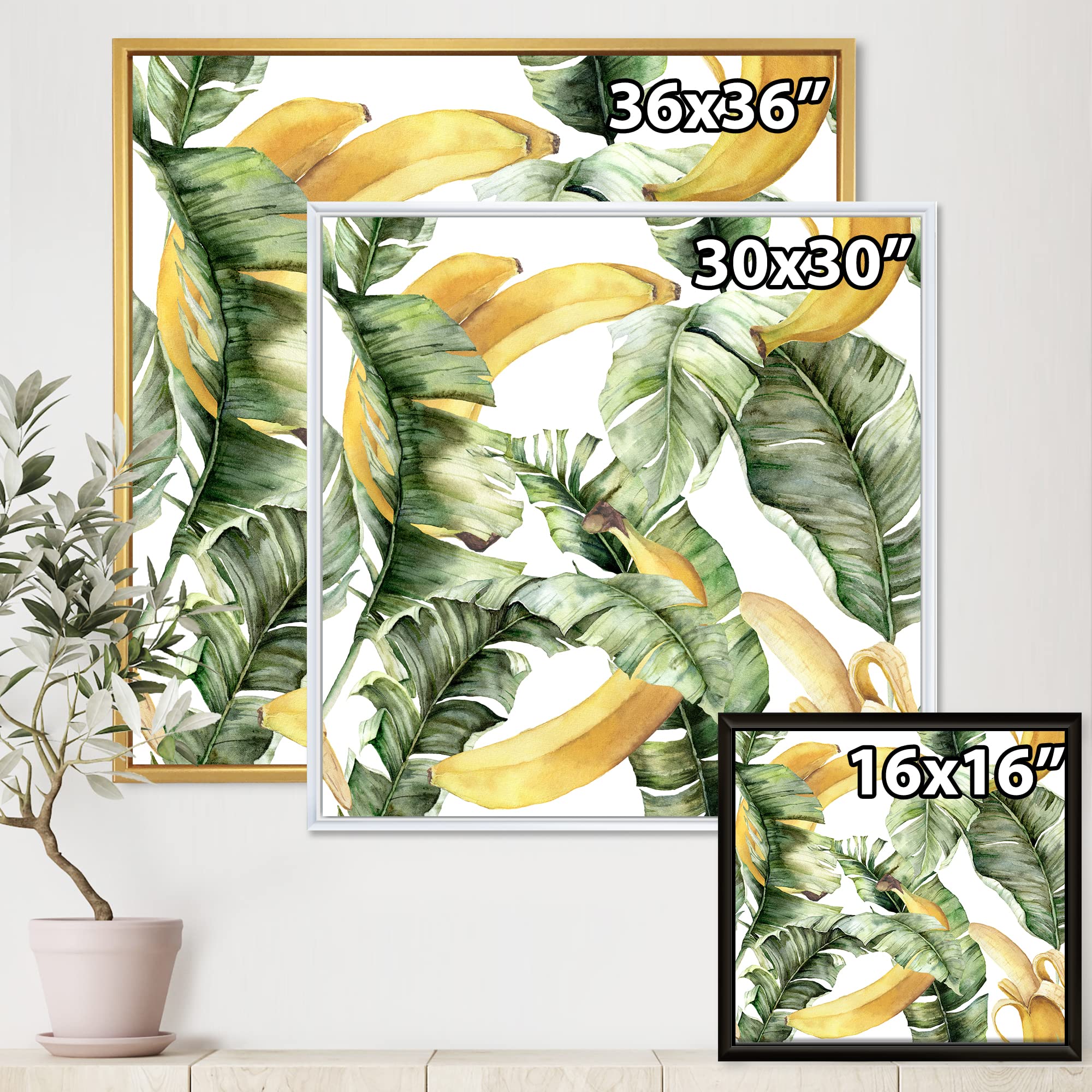 Nautical & Coastal Framed Canvas Wall Art Print with Ripe Bananas and Leaves - Perfect for Beach House Decor, Tropical Theme Rooms, and Coastal Living Spaces