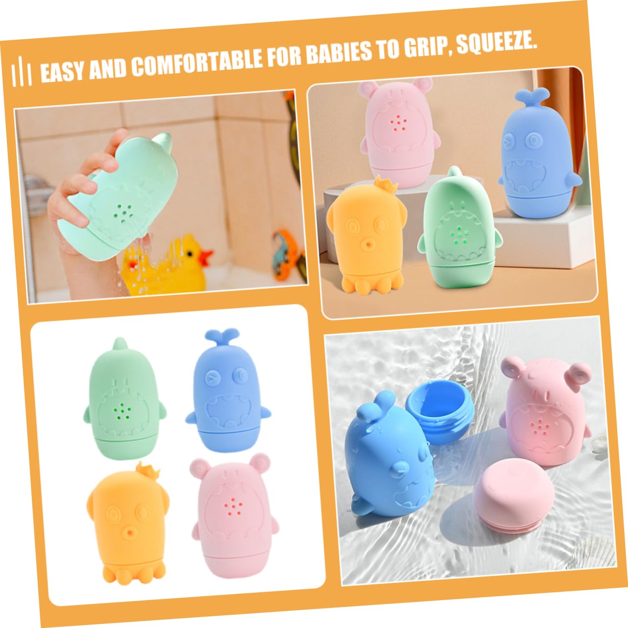 4pcs Cute Animal Bath Toys for Toddlers - Fun Bathtub Toys Set for Kids, Baby Bath Time Play & Learning, Waterproof Floating Toys for Bathtub, Pool, Beach & Outdoor Water Play
