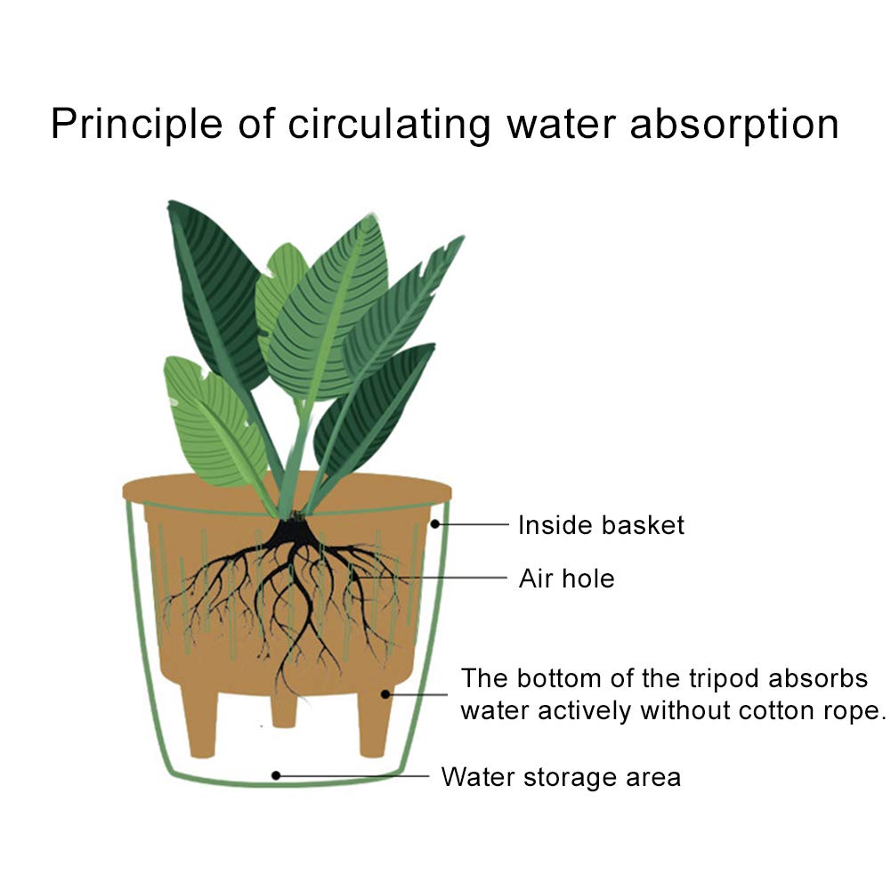 Eco-Friendly Plastic Double Wall Flower Pot Planter - Water Absorption Home & Garden Storage Container (Green) - Perfect for Indoor Plants, Balcony Gardening & Organizing Small Items