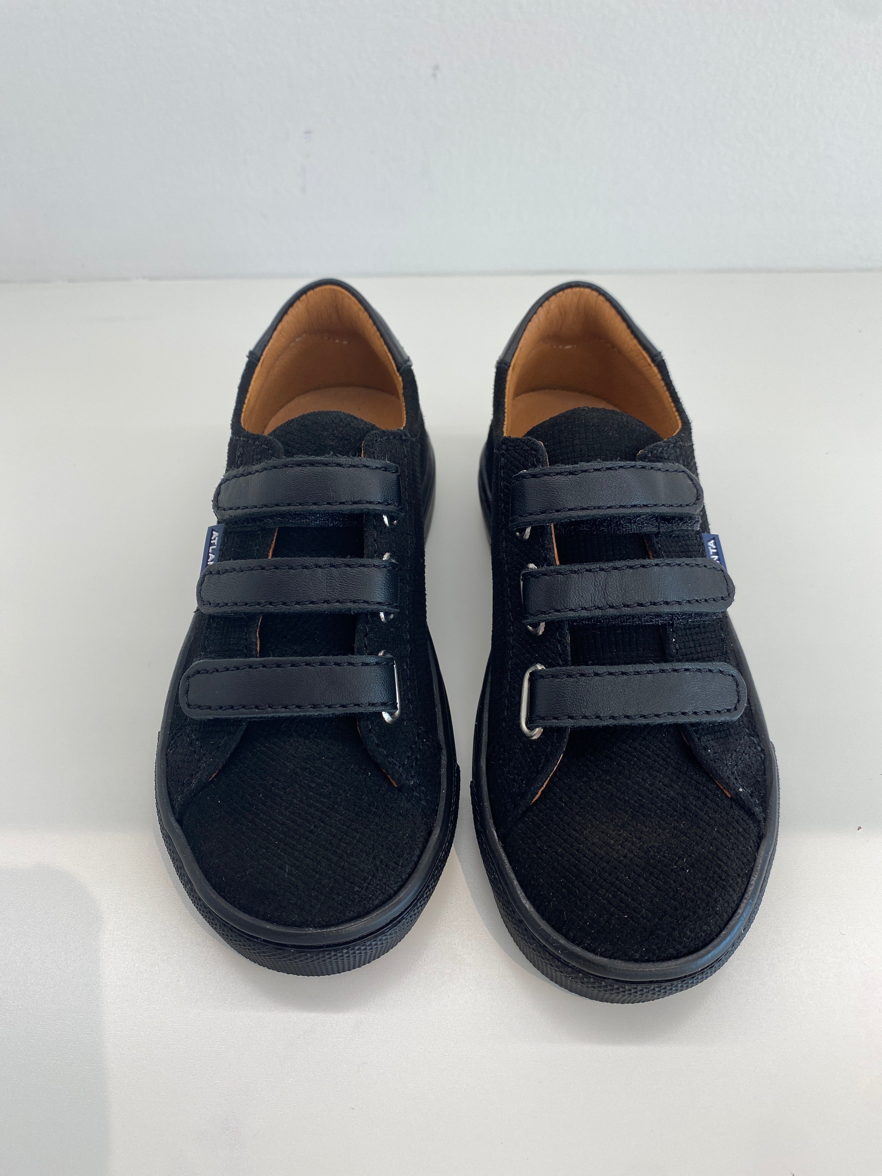 **Atlanta Moccasin Black Twill Velcro Sneakers for Men - Comfortable Slip-On Shoes for Casual Wear & Walking**