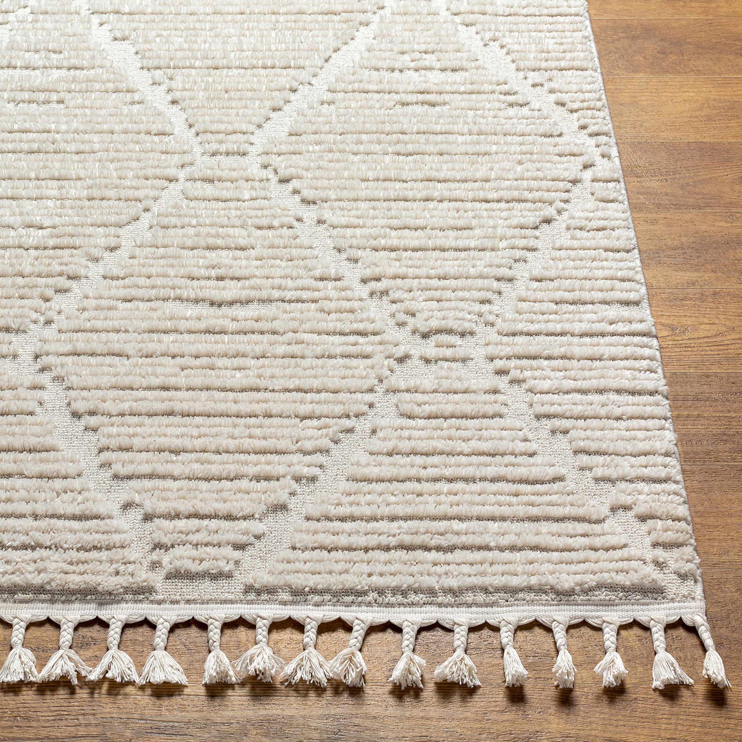 Luxury Hauteloom Mengen Plush High Pile Area Rug - Soft Ivory Shag Carpet for Living Room & Bedroom - 6'7