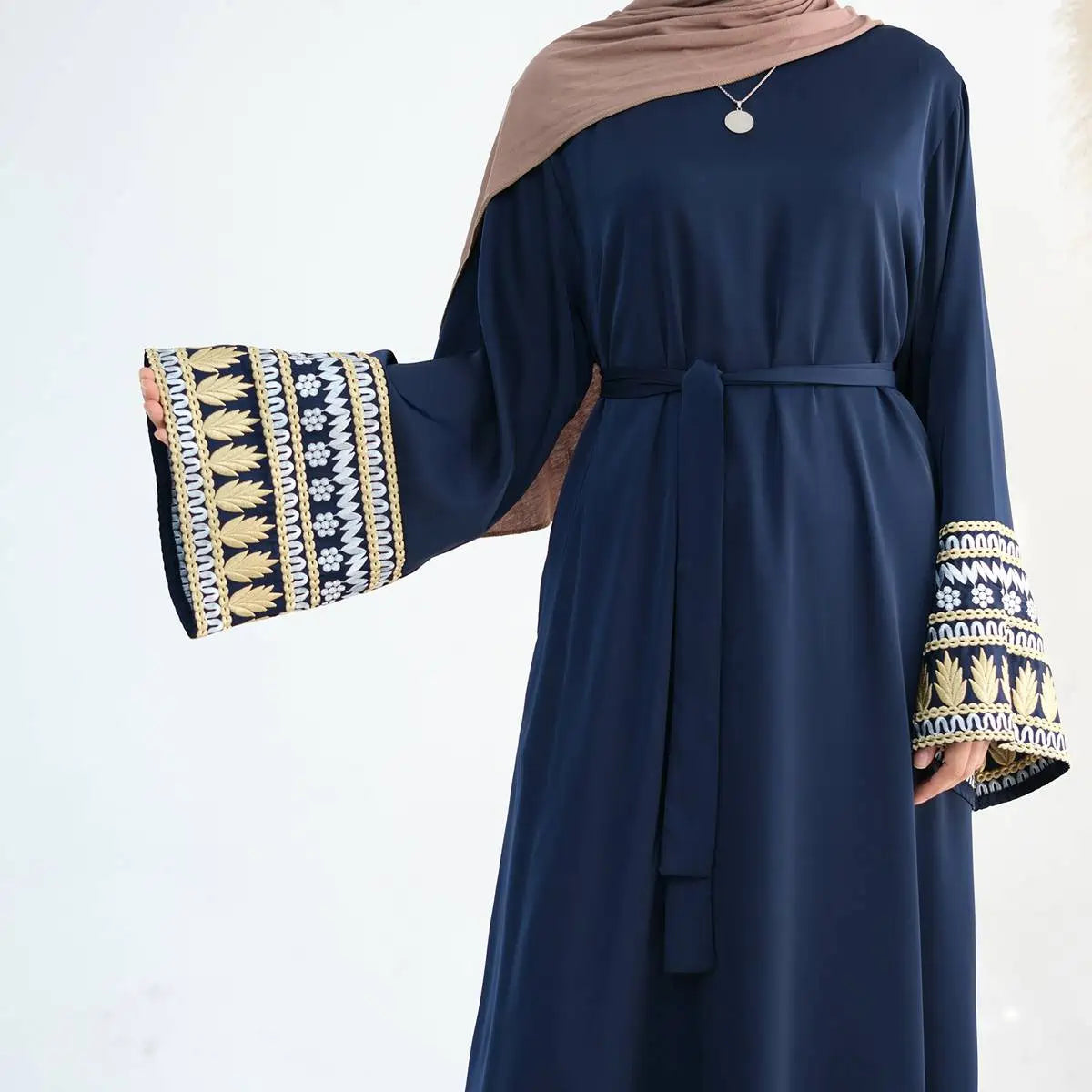 Elegant Satin Abaya Dress with Embroidery Cuff - Modest Islamic Clothing for Women | Perfect for Prayer, Eid, and Special Occasions