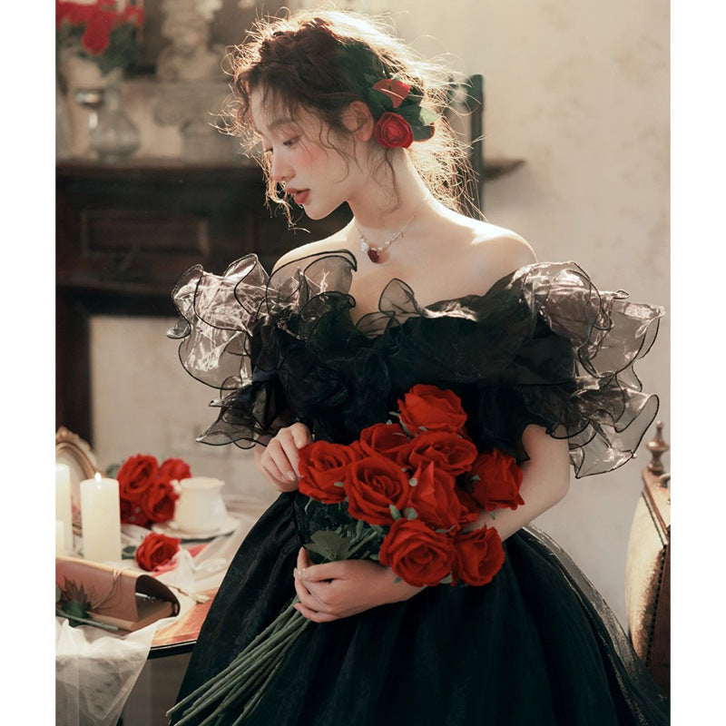 Elegant Black Evening Dress for Wedding & Engagement Photography - 2025 Studio Photo Shoot Theme - Perfect for Couples & Special Occasions