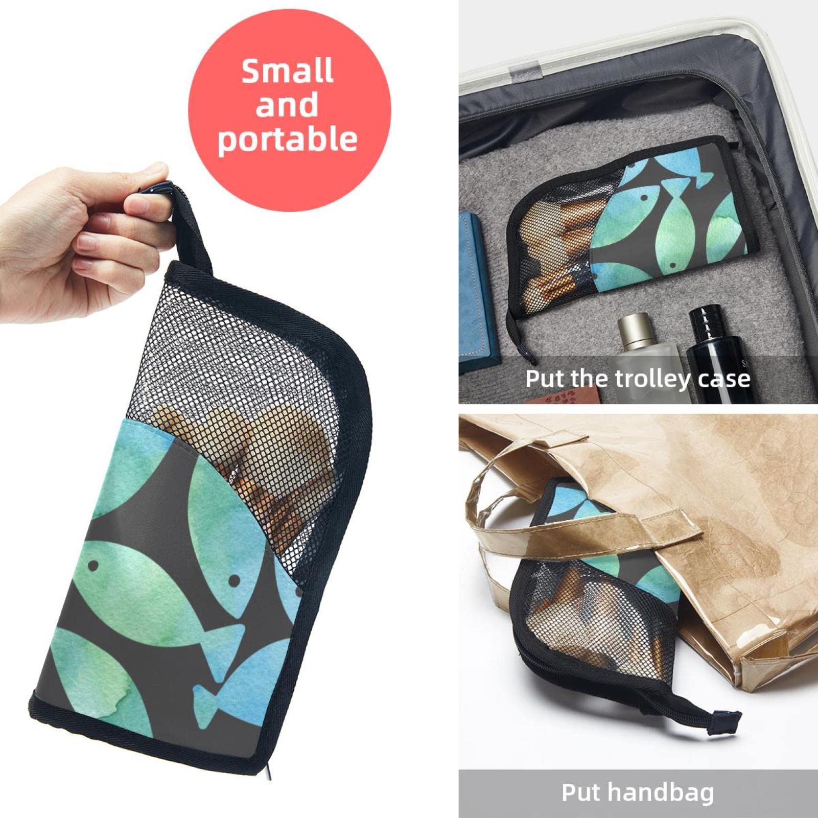 12-Piece Makeup Brush Organizer Bag Set - Green Fish Watercolor Design, Portable Cosmetic Brush Holder Case for Travel & Home Storage