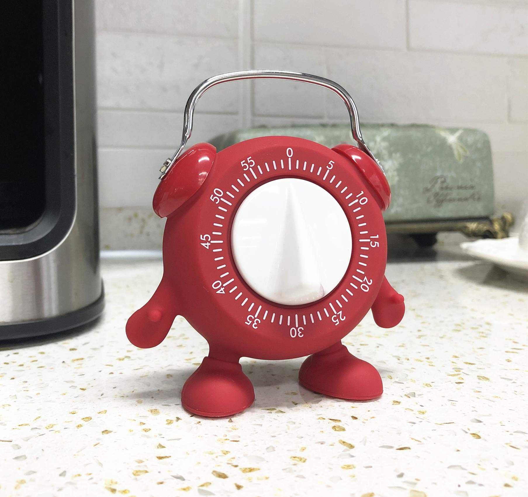 60-Minute Wind-Up Mechanical Kitchen Timer with Loud Ring Alarm - No Battery Needed - Perfect for Baking, Cooking, Teaching Kids & Potty Training (Red)