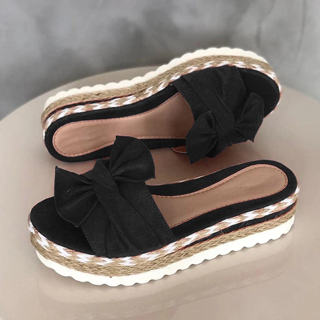 Women's Bowknot Open Toe Platform Sandals - Summer Casual Wedge Sandals with Crystal Details for Beach, Travel & Dressy Occasions | Comfortable Women's Fashion Sandals