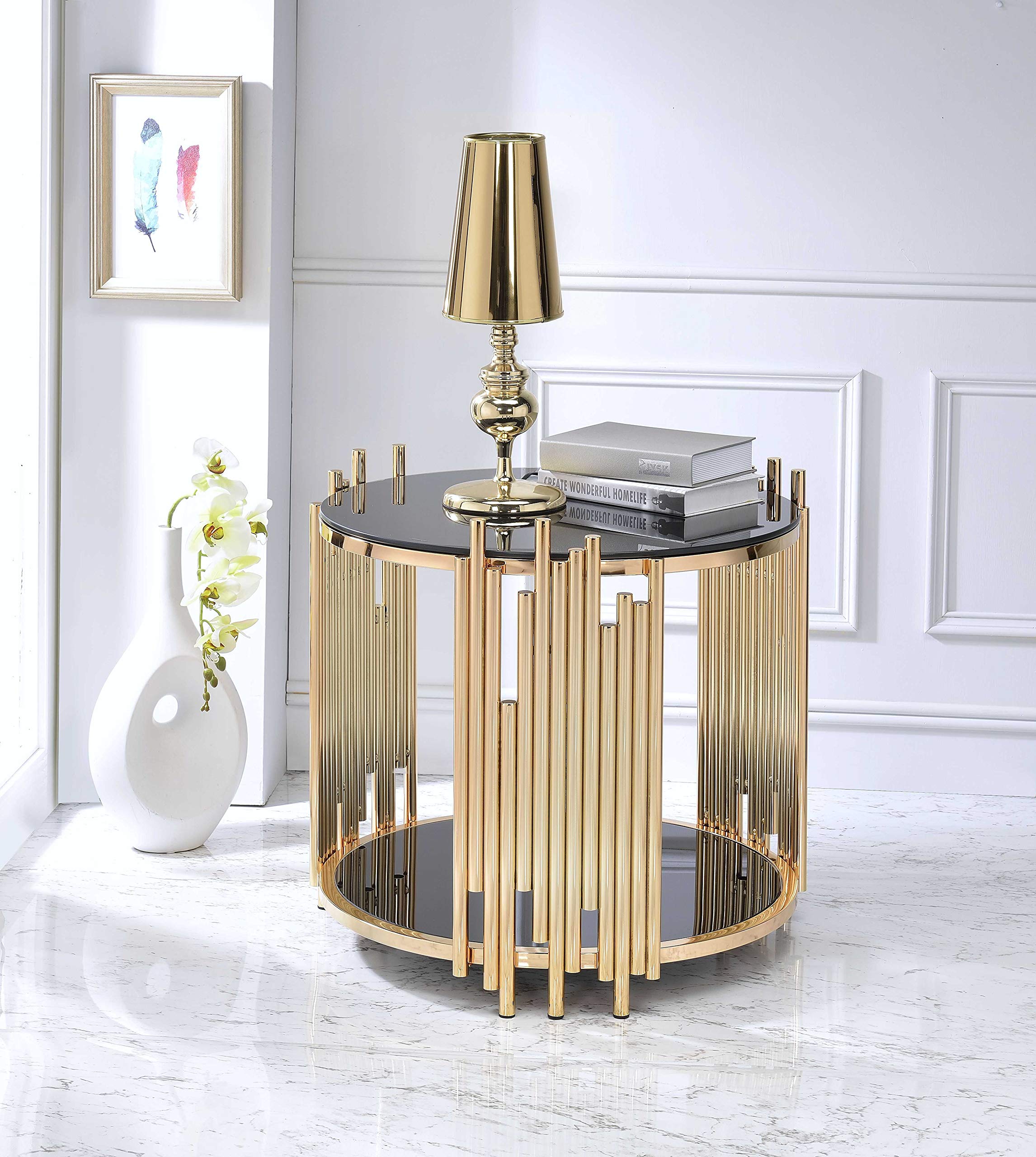 Black & Gold Multicolor End Table by HomeRoots - Modern Side Table for Living Room, Bedroom, or Office Decor