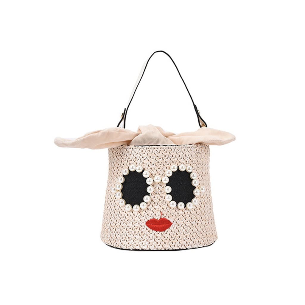 Stylish Rattan Straw Bucket Bag for Women - Crossbody Shoulder Handbag with Chain Strap - 16x14cm Beach Tote Purse - Perfect for Summer Outings, Vacations & Boho Fashion Accessories