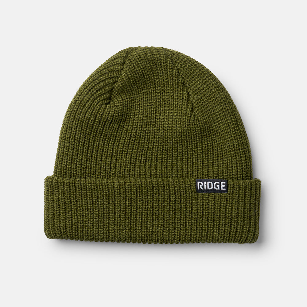 Ridge Classic Cuffed Beanie - Matte Olive Winter Hat for Men & Women | Warm Knit Skull Cap for Outdoor Activities, Hiking, and Cold Weather Fashion