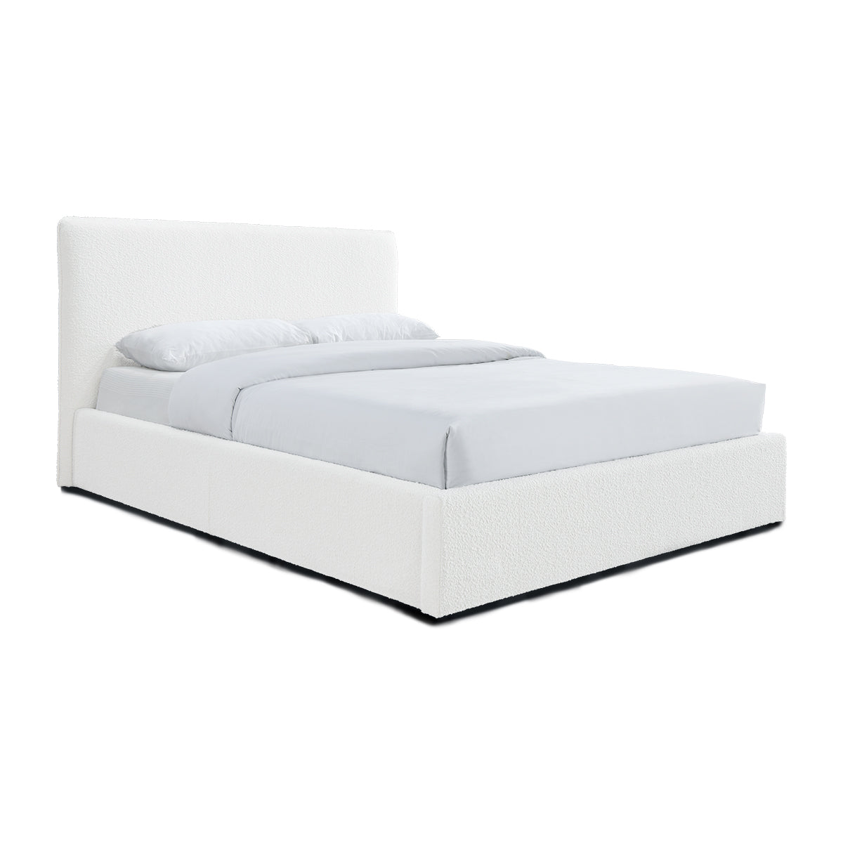 Dane Boucle Double Bed Frame - White Upholstered Platform Bed with Wooden Legs | Perfect for Modern Bedrooms, Guest Rooms & Cozy Home Decor
