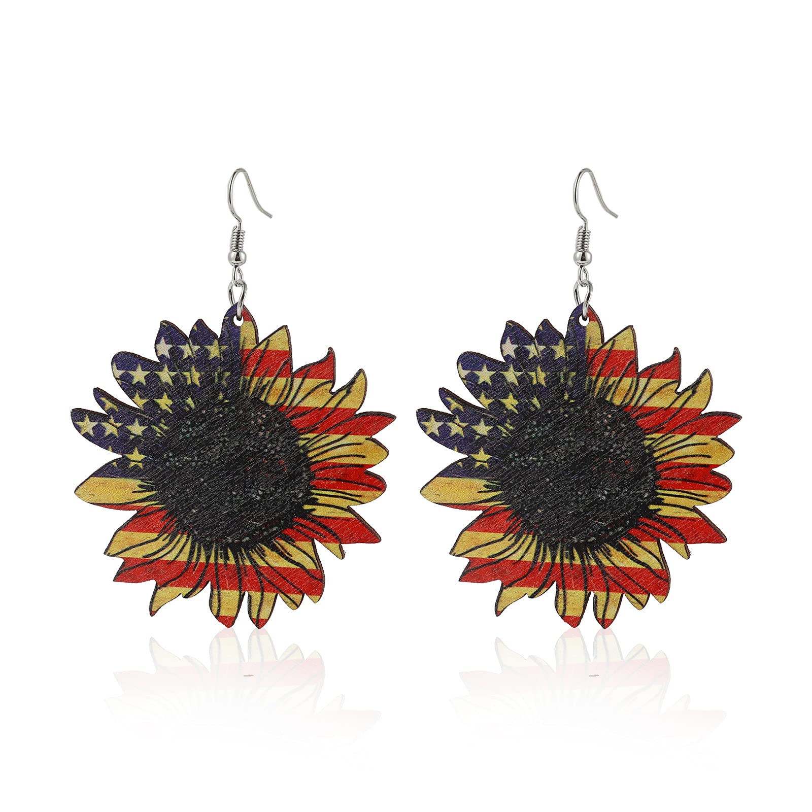 2.2 Inch Wooden Double Sided Sunflower Dangle Earrings - Bohemian Daisy Yellow Flower Jewelry for Women | You Are My Sunshine Gift for Her | Perfect for Summer Festivals, Beach Parties & Boho Fashion