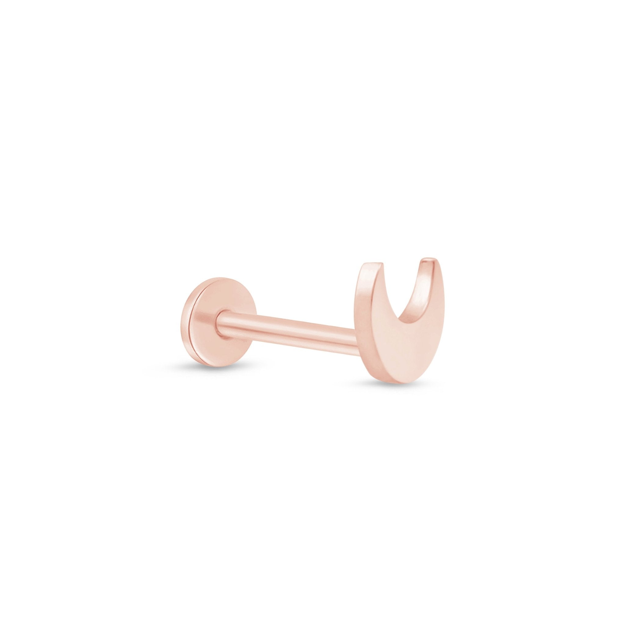 14K Rose Gold Crescent Moon Flat Back Stud Earrings for Women - Minimalist Dainty Jewelry for Everyday Wear, Gifts, and Special Occasions