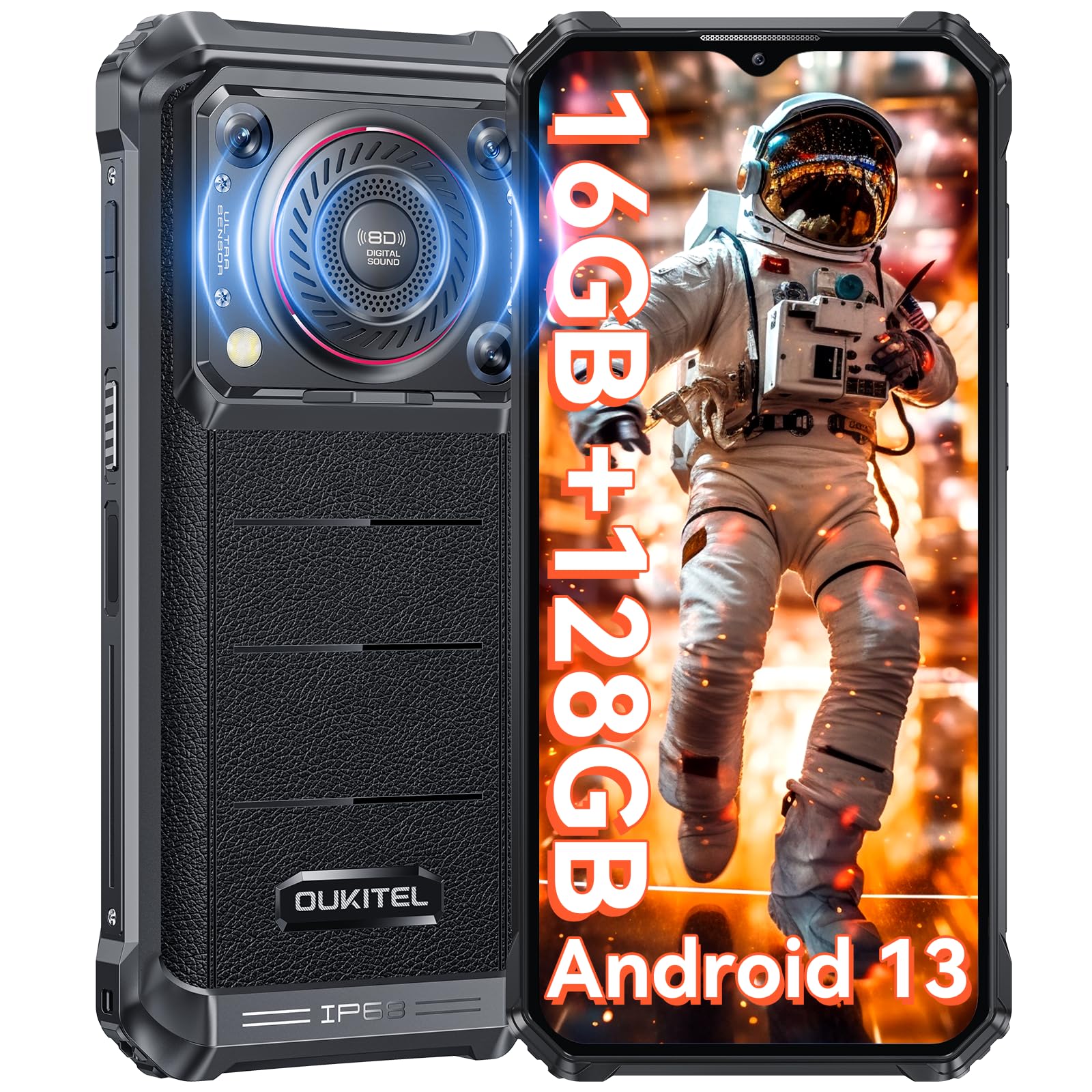 OUKITEL WP36 2024 Rugged Smartphone - 10600mAh Battery, 128dB Loud Speaker, 16GB+128GB, 6.52