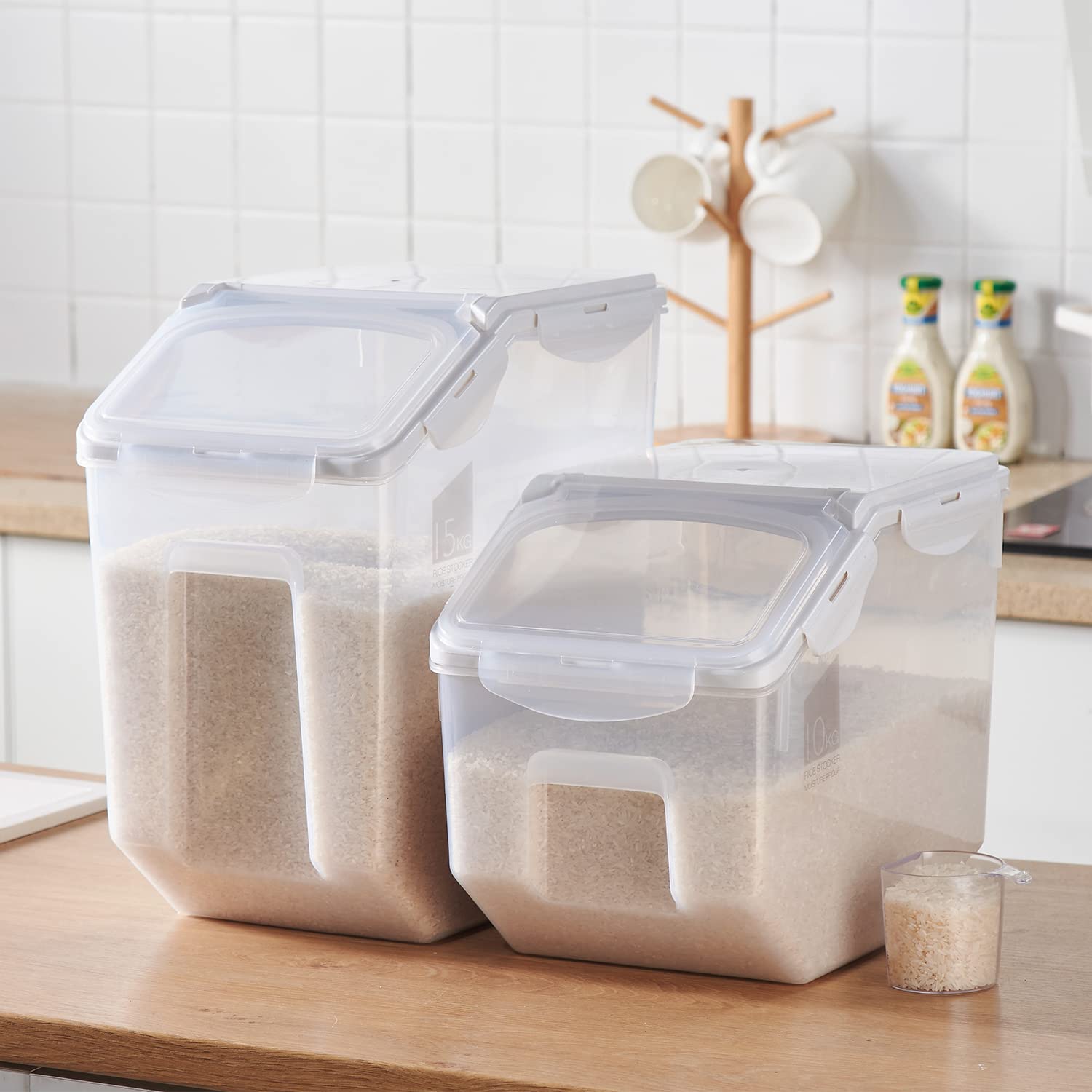 HANAMYA 10 Liter / 20 lbs BPA-Free Clear Rice Storage Container with Measuring Cup - Airtight Food Storage for Rice, Grains, Pet Food & Flour - Perfect for Kitchen Pantry Organization & Bulk Food Storage