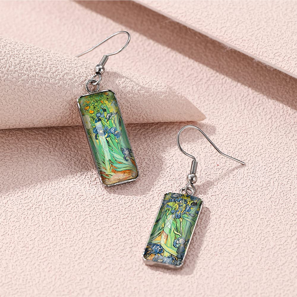 Van Gogh Starry Night Sunflower Dangle Earrings for Women - Abstract Art Drop Earrings - Boho Vintage Jewelry - Perfect for Parties, Weddings & Artistic Fashion