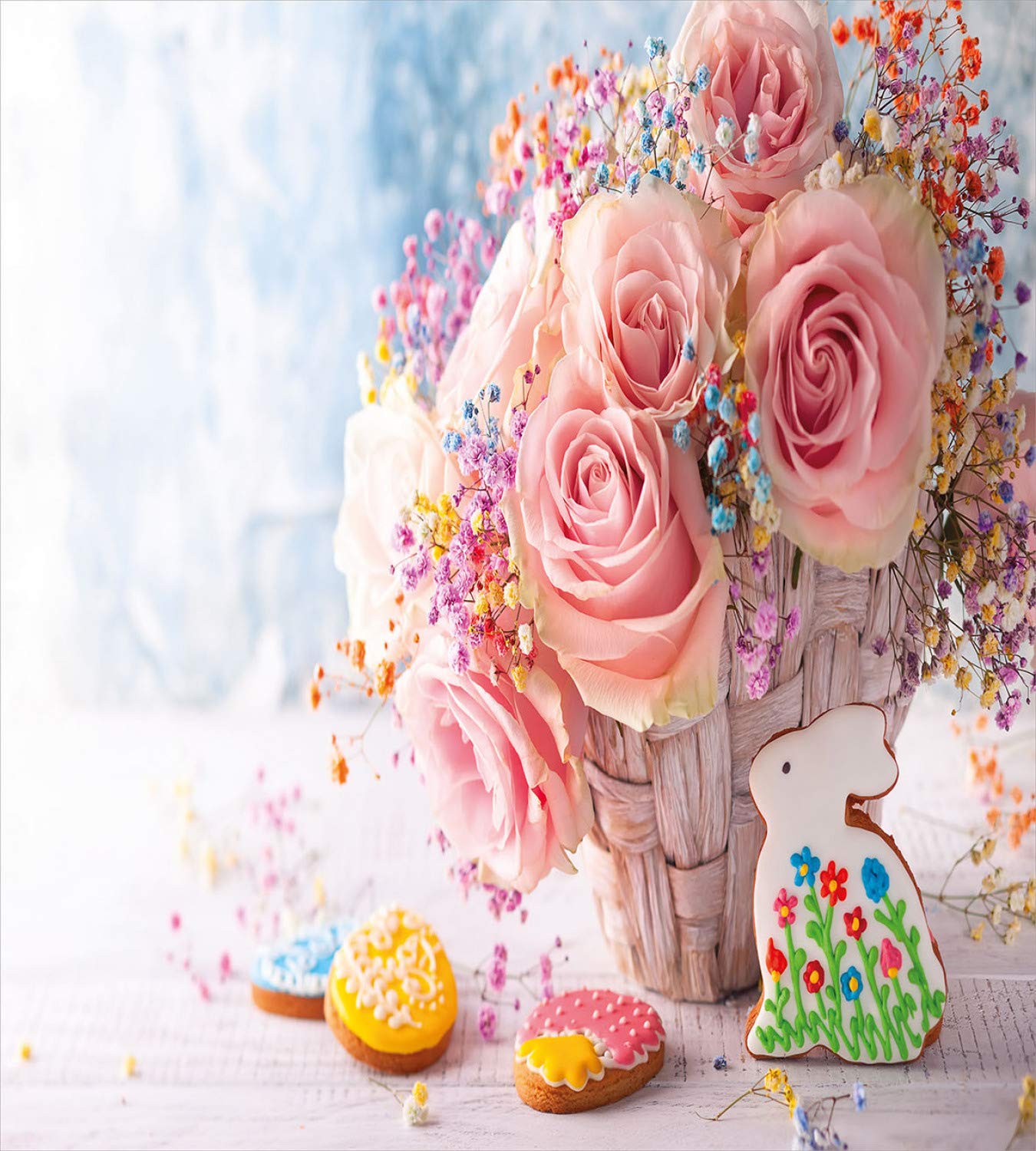 Ambesonne Easter Bunny Duvet Cover Set - King Size 3-Piece Floral Rabbit Design with Roses & Easter Cookies - Spring Holiday Bedding for Home Decor | Perfect for Easter Celebrations, Guest Rooms & Seasonal Bedroom Makeovers