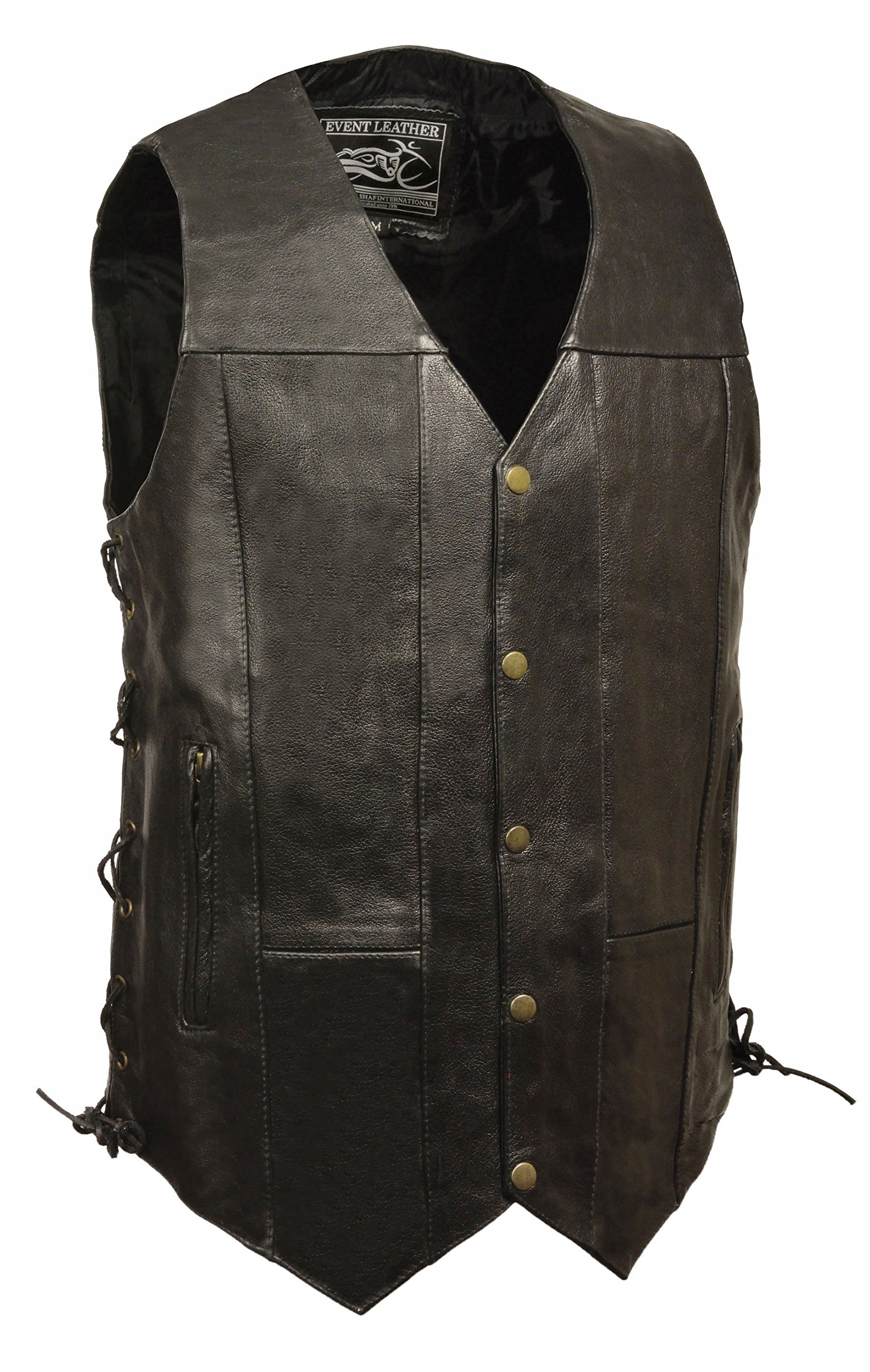 Men's Leather 10-Pocket Side Lace Vest for Tall Men - Outdoor Hunting, Motorcycle Riding & Casual Wear