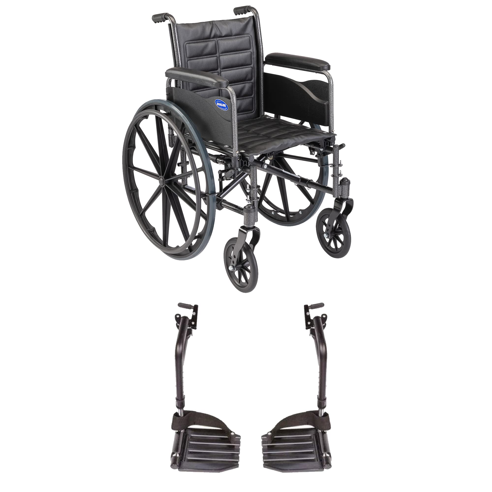Invacare Tracer EX2 Folding Wheelchair for Adults - 20 Inch Seat with Adjustable Footrests & Full Armrests - Lightweight Mobility Aid for Indoor/Outdoor Use