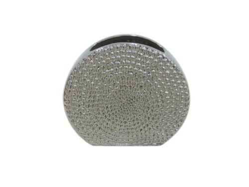 UTC 11131 Silver Ceramic Vase with Circular Dot Pattern - Modern Home Decor for Living Room, Dining Table & Office Desk Centerpiece