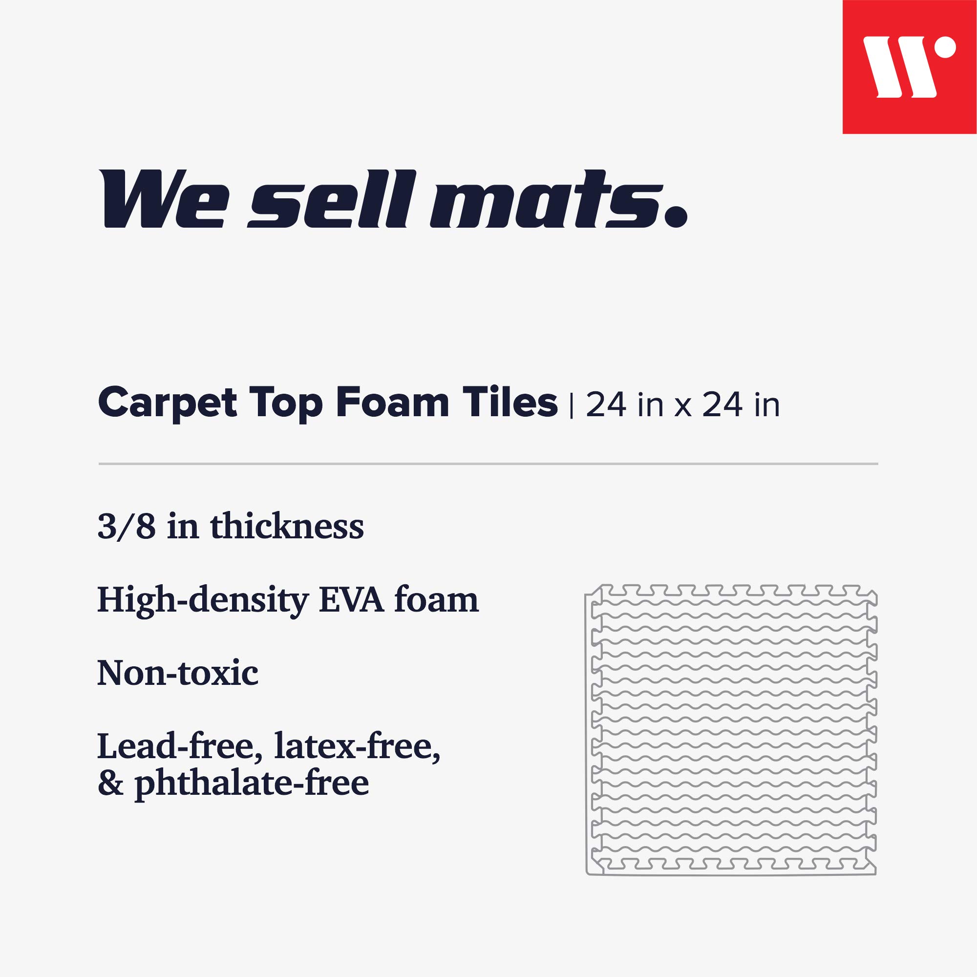 3/8 Inch Thick Interlocking Foam Carpet Tiles - Durable Anti-Fatigue Floor Mats for Home, Office & Classroom - Soft Floor Protection & Comfort for Standing Desks, Play Areas & Workspaces